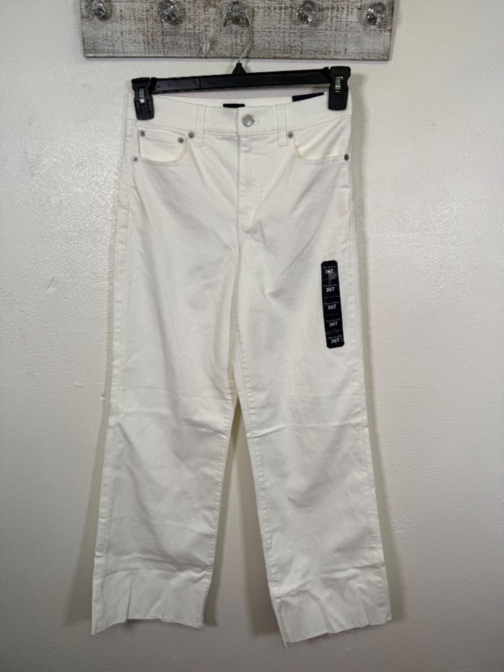 J.Crew Womens White Wide-Leg Crop Jeans Raw Hem 26 Tall Boho Neutral Preppy - Picture 2 of 14